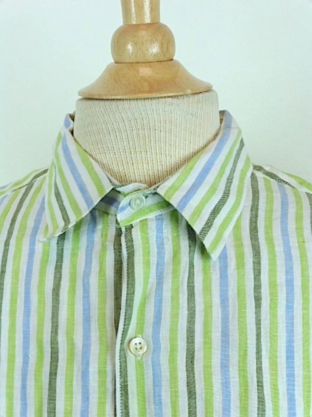 Banana Republic linen blue green long sleeve stripe shirt M